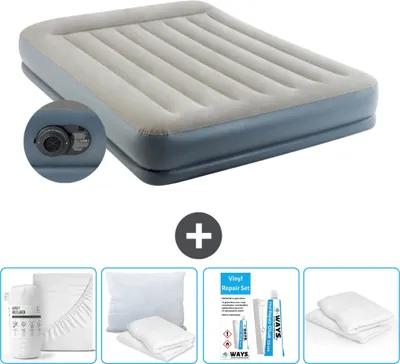 Produktbild von Intex Luftbett - 2 Personen - 152 x 203 x 30 cm - Grau - Inklusive Pumpe - Spannbettuch - Küssen - Reperaturset en Kissenschutz