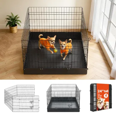 Immagine prodotto di SucceBuy, recinto per cuccioli da 61 cm, composto da 4 elementi con tappetino per il pavimento, recinto pieghevole per cani di piccola taglia, gatti e piccoli animali, flessibile e versatile grazie alle diverse configurazioni possibili