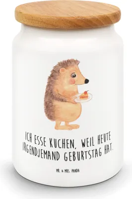 Produktbild von Mr. & Mrs. Panda behälter Igel Kuchenstück - Weiß - Geschenk, Essen Spruch, Torte, zuckerdose, Dose, Kuchen, Keksdose, Lebensmittelbehälter, Geburtstagskuchen, gebäckdose