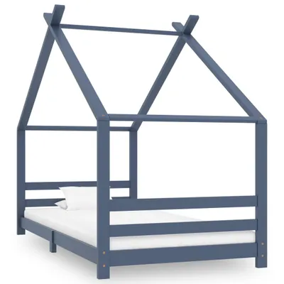 Image de vidaXL Sommier de lit pour enfants Gris Pin massif 90x200 cm