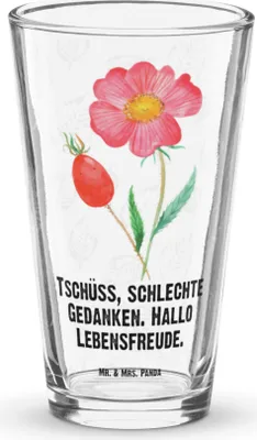 Produktbild von Mr. & Mrs. Panda Glas Blume Hagebutte - Transparent - Geschenk, Cocktailglas, Tumbler, Limonadenglas, Trinkglas, Lebensfreude, Bierglas, Schlechte Gedanken, Garten