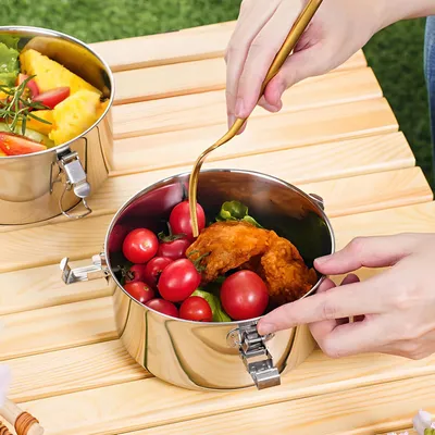 Produktbild von Set von 3 Edelstahl-Lunchboxen, Lunchbox aus Edelstahl, Lunchbox aus Edelstahl, mit Deckel, Lunchbox für Snacks, Obst, Müsli