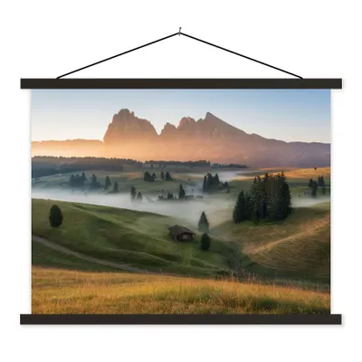 Produktbild von MuchoWow® Textilposter Berg - Nebel - Landschaft 120x90 cm mit schwarzem Rahmen - Aufhänger für Poster