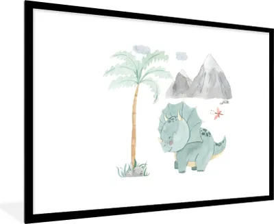 Produktbild von MuchoWow® Gerahmtes Poster Kinderzimmer - Dinosaurier - Berg - Jungen - Mädchen - Kind 90x60 cm - Poster mit Schwarzem Bilderrahmen Wandposter Rahmen Foto Bilder - Wanddekoration - Fotos