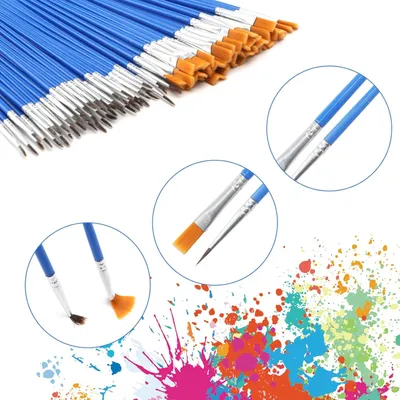 Produktbild von 100-teilige Pinselset - 50 runde Pinsel - 50 flache Pinsel - kleine flache Nylon Acrylfarbe - Malpinsel - Künstlerpinsel - Pinsel für Kinder und Erwachsene - zum Zeichnen - Basteln - Malen
