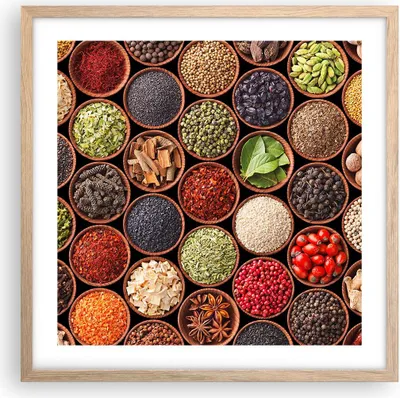 Produktbild von Gerahmtes Poster - Rahmen in heller Eiche - Gewürz Küche - 50x50 cm - Wand Bild - Wanddeko - Wandbilder - Kunstposter - Wandposter - Bilderrahmen - Bilder - Kunstdruck - Wandbild - P2NAC50x50-3600