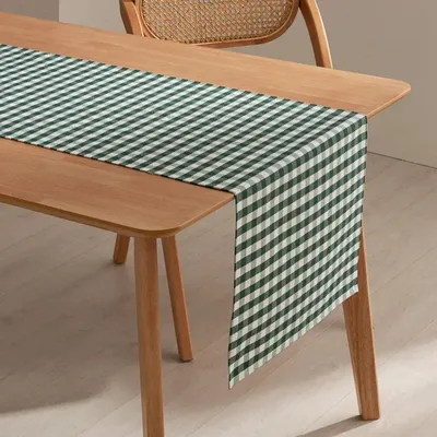 Produktbild von GAMUSI VICHY Tischläufer aus Baumwolle – fleckenabweisend, klassisches Karomuster, 45 x 170 cm, Waldgrün