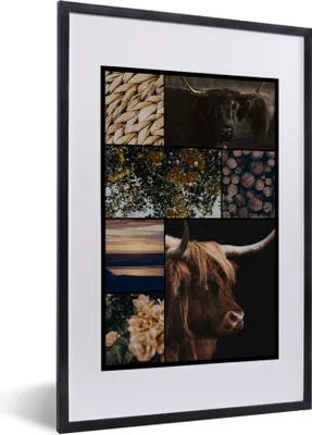 Produktbild von MuchoWow® MuchoWow® Gerahmtes Poster Schottisches Hochlandrind - Garten - Baum - Blumen 40x60 cm - Poster mit zchwarzem Bilderrahmen - Poster in Rahmen