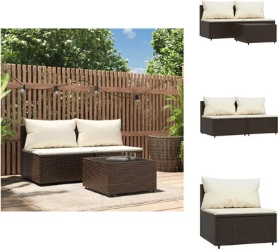 Immagine prodotto di vidaXL Set di 3 pezzi con cuscini in rattan marrone - Divani da giardino