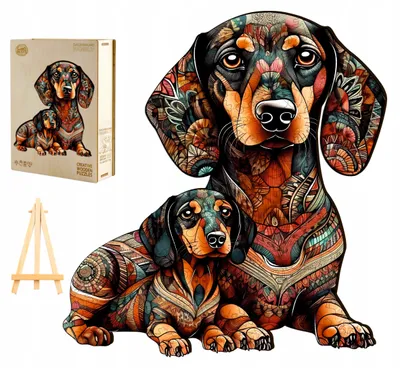 Produktbild von Pasjo24 Holzpuzzle 300 Teile Dachshund Familie Holzkiste