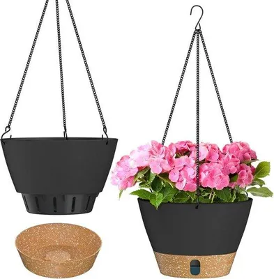Obrázok produktu pre Sivé kvetináče 20 cm s odtokovými otvormi a podnosom