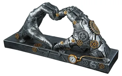Imagen del producto de Escultura de Gilde, corazón, "mano steampunk", motivo de mano, resina artística, color plateado, unidad de venta: 1, largo: 9,5 cm, ancho: 35 cm, alto: 16 cm. Código: 37049. EAN: 4063387370490