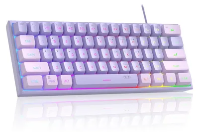 Produktbild von Gaming Tastatur 60% kabelgebunden RGB, 61 Tasten Membran Keyboard mit FN Funktion & Anti-Ghosting, kompakte USB Tastatur Lila