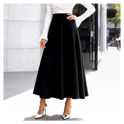 Produktbild von Damen Maxi Rock Elegant Winterrock Plaid Warm Wollrock Hohe Taille A-Linie Casual Midi Faltenrock Rockabilly Retro Freizeitrock Partyrock