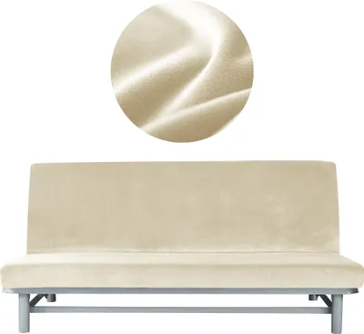 Produktbild von Elastischer Velours-Bezug für Schlafsofa / Couch 190–210 cm in Creme – Schonbezug