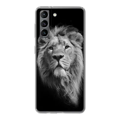 Produktbild von MuchoWow® Handyhülle Schutzhülle Hülle für Samsung Galaxy S21 Löwe - Porträt - Schwarz - Weiß Silikon Softcase Handy Hülle - Softcase