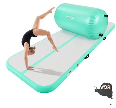 Productafbeelding van VEVOR Opblaasbaar turnmatten set, 3 x 1 m, Airtruck turnrol, mintgroen, geschikt voor fitnessruimte, buitenshuis en yoga, 3,2 psi, versterkte naden, handgrepen, inclusief 600W elektrische luchtpomp en opbergtas