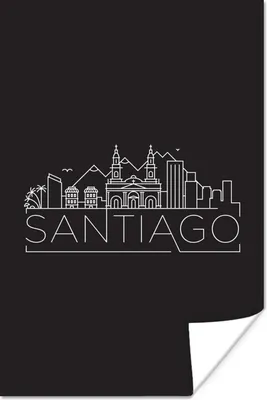 Produktbild von MuchoWow® Poster Skyline "Santiago" schwarz auf weiß 20x30 cm - Papierdruck