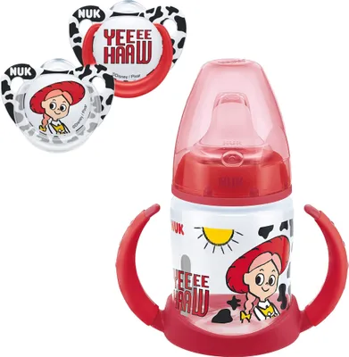 Produktbild von NUK Toy Story Set babySchnuller 6-18M + babyTrinklernflasche-trinkbecher 150ml rot