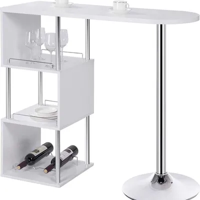 Image de Table d'appoint avec rangement - Pour intérieur - Cuisine - Pieds en métal - Structure en bois - Forme rectangulaire - Blanche - 113x40x105 cm