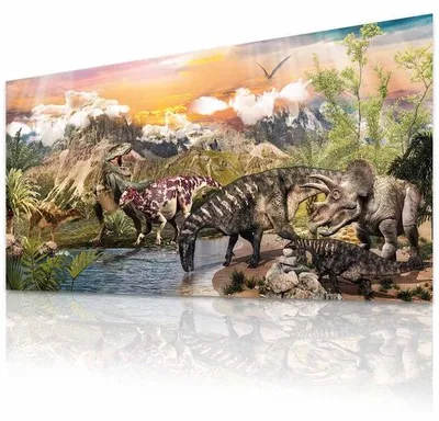 Produktbild von Ibenzoa® Dinosaurier-Poster XXL – Dino-Welt Wandbild für Kinderzimmer, laminiert auf 250 g/m² Papier, 90 x 45 cm, Germany
