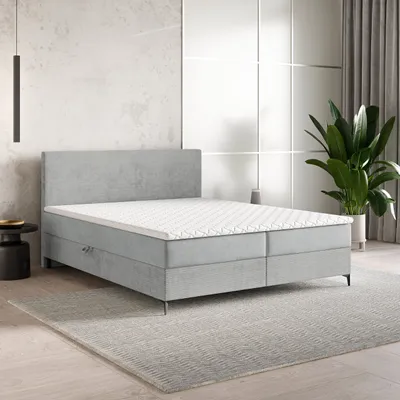 Produktbild von Masseno Boxspringbett TORREL 160x200 cm Komplett-Set mit Bonell Matratze und Topper, Polsterbett mit Bettkästen -Hellgrau, POSO 55 + PAROS 05
