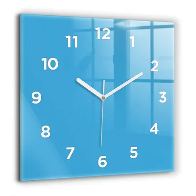 Obrázok produktu pre Wallfluent Hodiny - Sklenené Nástenné Hodiny - Tichý Quartz Strojček - Nástenná Dekorácia Spálňa Kuchyň - Biele Ruky - 60x60 cm - Modrá