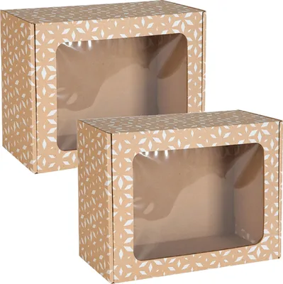 Produktbild von Rechteckige Mailer-Box, Geschenkbox mit weißem geometrischen Druck 25x20x10 cm x2