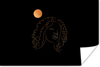 Produktbild von MuchoWow® Poster Frau - Mond - Strichzeichnung - Schwarz und Gold 60x40 cm - Schlafzimmerdekoration