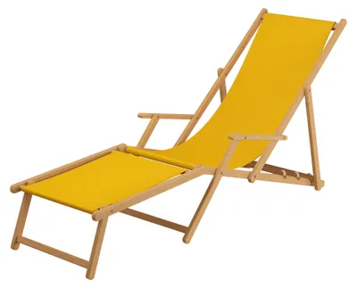 Produktbild von Liegestuhl gelb Strandliege Tisch Sonnenliege Relaxliege Deckchair Buche hell Fußteil 10-302NFT