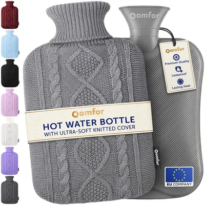 Produktbild von Wärmflasche Wärmekissen Wärmeflasche - 2 l - Graue Strickhülle - Für Bauch, Nacken und Rücken