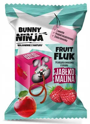 Immagine prodotto di Snack alla frutta Bunny Ninja Mela e lampone 15 g senza zucchero