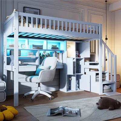 Produktbild von Odikalo Hochbett Jugendbett Studentenbett Regale Schreibtisch ohne Matratze 90*200cm