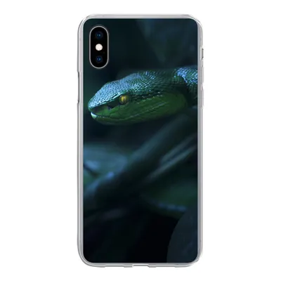Produktbild von MuchoWow® Handyhülle Schutzhülle Hülle für iPhone Xs Schlange - Makro - Holz Silikon Softcase Handy Hülle - Handytasche