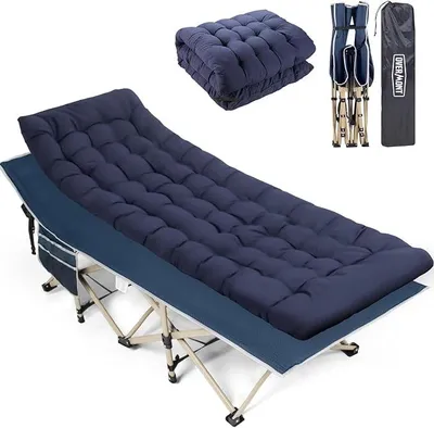 Produktbild von Klappbar Feldbett Faltbar Campingbett - Camping Bett 190 x 71 x 36 cm - bis 250kg Belastbar - 2400D Oxfordgewebe mit Seitentasche Tragetasche für Camping Garten Büro