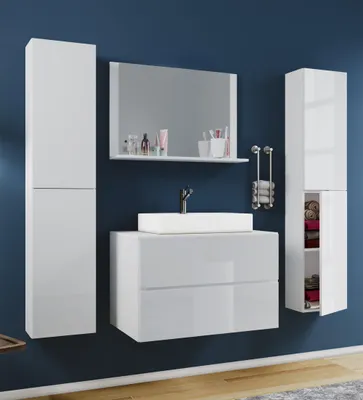 Produktbild von VCM 5-tlg. Waschplatz Waschtisch | Waschbecken Unterschrank Breite 80 cm | Badmöbel Set mit Schubladen Drehtüren Spiegel | Lendas XL