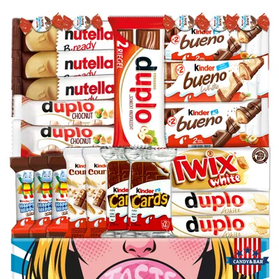 A collage of various chocolate bars and candies.