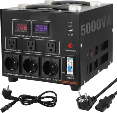 Immagine prodotto di Convertitore di tensione Trasformatore 5000W - AC 110V ⇋ 220V - 3x prese NEMA 5-15R USA - 3x prese Schuko europee - 1x connessione USB 5V - 1x presa di tipo C