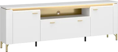 Produktbild von Fernsehschrank 200 cm in weiß mit goldfarbenen Akzenten LUKA-129