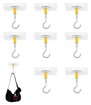 Produktbild von 8 Stück Klebehaken, Deckenhaken ohne Bohren, hält 5 kg, beschädigungsfrei, Metallaufhänger zum Aufhängen von Kleinigkeiten, Lichtern, Nachbildung,Allzweckhaken für Badezimmer, Wohnzimmer, Küche, Schrank