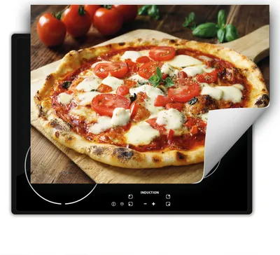 Produktbild von DarHaus Herdabdeckplatte 80x52 cm Anti Rutsch Matte Aufrollbar, Pizza - Tomate
