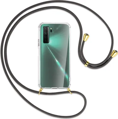 Produktbild von Handykette Backcover-Schutzhülle mit Band (Metall goldfarben) für Huawei P40 lite 5G - dunkelgrau