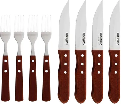 Obrázek produktu pro Michelino 8dílná sada příborů na steaky jumbo sada příborů vidlička nůž steakový nůž pro 4 osoby
