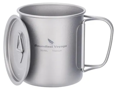 Produktbild von Einwandige Titan-Tasse mit Deckel und Klappgriff, 300 ml