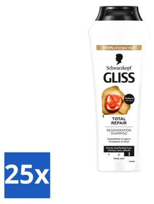 Productafbeelding van 25 x Schwarzkopf Gliss Total Repair Shampoo voor intensieve haarreparatie, 250 ml - Voordelige verpakking - 25 stuks