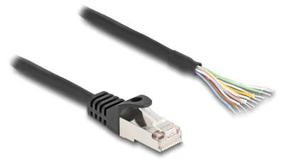 Productafbeelding van Delock - Netwerkkabel - RJ-50 (mannelijk) naar losse draden - 1 meter - S/FTP - zonder haak - zwart