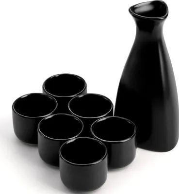 Produktbild von Sake Karaffe und Tassen Set - 1 Stück - Schwarz - Porzellan