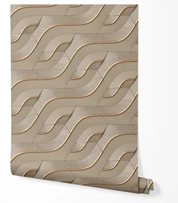 Immagine prodotto di Carta da parati in tessuto non tessuto geometrica onde 3D beige oro design moderno astratto texture elegante premium soggiorno camera corridoio resistente ai raggi UV 5m x 0.5m