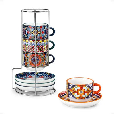 Image de Lot de 4 tasses à expresso en porcelaine de 120 ml avec soucoupe