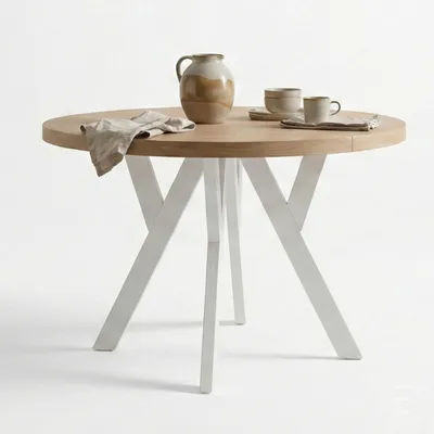 Produktbild von Dekori Runder Ausziehbarer Esstisch für Esszimmer, Wohnzimmer PERO, Loft-Stil, Durchmesser: 90 / 140 cm, Farbe: Eiche Craft Golden / Weiss